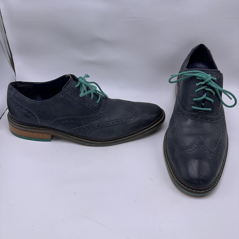 Cole Haan Wingtip‎ Oxford Men's Dress Shoes Gray Green Leather 11.5M